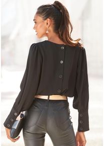 Lascana Damen Langarmbluse, schwarz, modisch, Gr. 36, unifarben, Web, Obermaterial: 100% Polyester, Blusen, mit Knopfleiste hinten, elegante