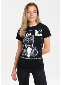 logoshirt Damen T-Shirt "Sesamstrasse - Krümelmonster Pate", schwarz, casual, Gr. S, bedruckt, 100% Baumwolle, Shirts, mit lizenziertem Print