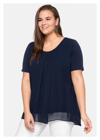 sheego Damen Blusenshirt "Große Größen", blau, klassisch, Gr. 54, unifarben, Obermaterial: 95% Viskose, 5% Elasthan;Webteil: 100% Polyester, Shirts,