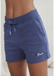 Damen Shorts, BENCH. LOUNGEWEAR, Gr. 32, blau, Interlock, Obermaterial: 60% Baumwolle, 40% Polyester, Basic, Hosen, mit Logodruck und Stickerei