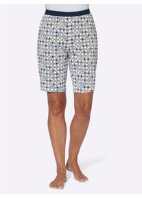 Damen Schlafshorts, Gr. 48, blau, 100% Baumwolle, geblümt, gemustert, mehrfarbig, Hosen