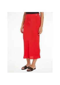 Midirock Tommy Hilfiger "VISCOSE CREPE LONG SKIRT" Gr. 38, rot (fierce rot) Damen Röcke Webrock mit Metalllabel