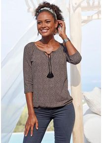 Lascana 3/4-Arm-Shirt schwarz Gr. 32/34 für Damen. Rundhals und Bindeband. Figurumspielend. Nachhaltig.
