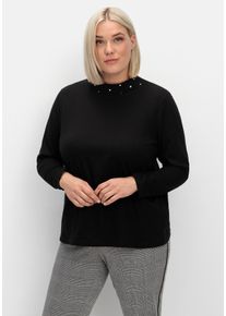 Große Größen Langarmshirt mit Stehkragen und Glitzerdetails Gr. 40 schwarz von sheego für Damen