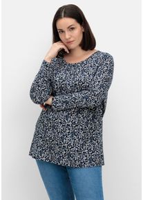 Große Größen Langarmshirt aus Jersey mit Minimalprint Gr. 46 blau geblümt von sheego für Damen