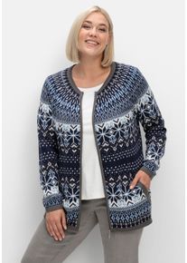 Große Größen Strickjacke im Norwegermuster, mit Reißverschluss Gr. 42 blau von sheego für Damen