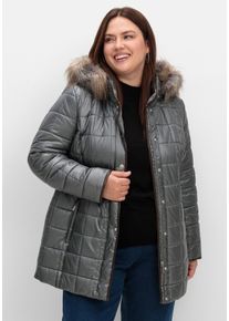 Große Größen Leicht glänzende Steppjacke mit Kunstfell-Kapuze Gr. 40 grau von sheego für Damen