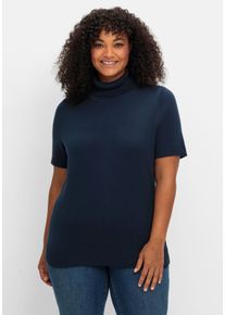 Große Größen Rollkragenpullover mit kurzen Armen, in figurnaher Form Gr. 54 blau von sheego für Damen