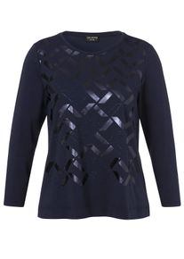 Via Appia Due Große Größen Langarmshirt mit glitzerndem Folienprint Gr. 52 blau für Damen