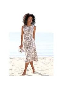 Beach Time Midikleid BEACHTIME Gr. 36, N-Gr, beige (beige, creme, bedruckt) Damen Kleider mit Blumendruck, aus Jersey, A-Linien-Kleid