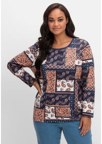 Große Größen Langarmshirt im Patchwork-Mustermix Gr. 56 orange bedruckt von sheego für Damen