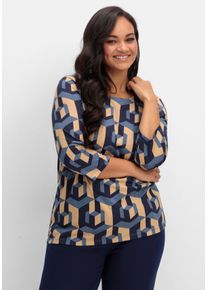 Große Größen 3/4-Arm-Shirt mit grafischem Print Gr. 56 blau von sheego für Damen