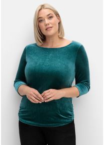 Große Größen Shirt aus Samt, mit 3/4-Arm und Raffung seitlich Gr. 44 blau von sheego für Damen
