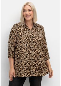 Große Größen Hemdbluse mit Animalprint, in leichter A-Linie Gr. 46 schwarz von sheego für Damen