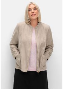 Große Größen Kurzjacke in Velourslederoptik, mit Stehkragen Gr. 50 grau von sheego für Damen