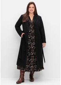 Große Größen Langer taillierter Mantel mit Bindegürtel Gr. 40 schwarz von sheego für Damen