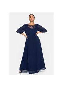 Abendkleid sheego "Große Größen" Gr. 48, Normalgrößen, blau (marine) Damen Kleider aus Chiffon, mit Spitzen-Einsatz