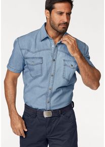 Arizona Herren Jeanshemd, blau, Basic, Gr. 47, unifarben, Jeans, Obermaterial: 100% Baumwolle, Hemden, Kurzarm im Western Stil
