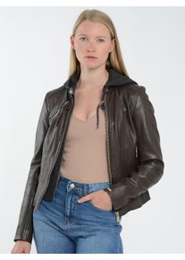 Maze Damen Lederjacke "Mico", braun, Gr. S, Obermaterial: 100% Lammleder / Innenfutter: 100% Polyester / Kapuze: 55% Baumwolle, 45% Polyester, Jacken