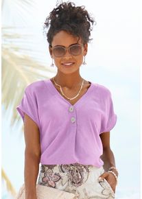 Lascana Damen Schlupfbluse, lila, modisch, Gr. 34, unifarben, Web, Obermaterial: 100% Viskose, Blusen, mit modischen Knöpfen, luftige Kurzarmbluse,