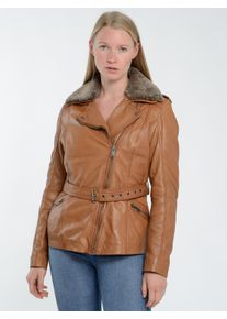 Mustang Damen Bikerjacke "31021540", braun, Gr. S, Obermaterial: 100% Lammleder / Innenfutter: 100% Baumwolle / Ärmelfutter: 100% Polyester /