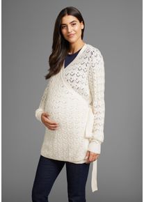 Neun Monate Damen Umstandsstrickjacke "Für Schwangerschaft und Stillzeit", beige, modisch, Gr. 36, Ajourstrickmuster, Feinstrick, Obermaterial: 50%