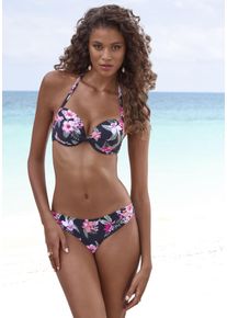 Lascana Damen Bikini-Hose "Santini", schwarz, Gr. 34, floral, Recycling-Polyamid, Badehosen, im floralen Design