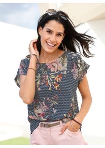 Inspirationen Damen Schlupfbluse, blau, Gr. 40, geblümt, gemustert, mehrfarbig, bedruckt, 100% Viskose, Blusen
