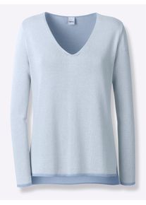 Heine Damen V-Ausschnitt-Pullover "Pullover", blau, Gr. 50, unifarben, 55% Baumwolle, 45% Viskose, Pullover