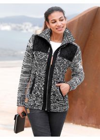 Casual Looks Damen Cardigan, schwarz, Gr. 36, meliert, gemustert, mehrfarbig, 50% Baumwolle, 50% Polyacryl, Besatz:100% Polyester, Wattierung:100%