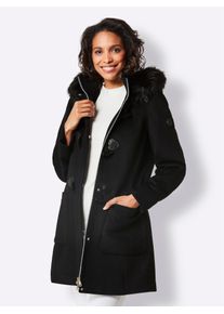 Manisa Damen Langjacke, schwarz, Gr. 40, unifarben, 50% Polyester, 50% Wolle, Fellimitat:50% Polyacryl, 50% Modacryl, Jacken