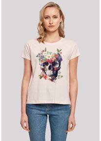 F4NT4STIC Damen T-Shirt "Totenkopf Blumen", pink, casual, Gr. L, Obermaterial: 100% Baumwolle, Shirts, Print