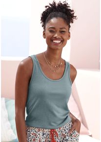 Lascana Damen Pyjamaoberteil, Gr. 32, blau, Rippstrick, Obermaterial: 63% Polyester, 33% Viskose, 4% Elasthan, unifarben, feminin, Shirts, aus