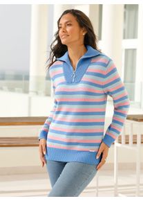 Casual Looks Damen Troyer "Troyer-Pullover", blau, Gr. 38, gemustert, mehrfarbig, gestreift, 50% Baumwolle, 50% Polyacryl, Pullover