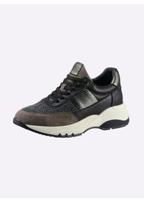 Heine Damen Sneaker, Gr. 37, grau, Leder, Glattleder, Veloursleder, modisch, Schuhe