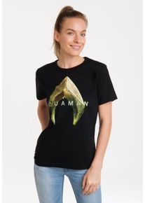 logoshirt Damen T-Shirt "DC Comics - Aquaman Logo", schwarz, casual, Gr. S, unifarben, 100% Baumwolle, Shirts, mit lizenziertem Print