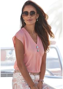 Lascana Damen Schlupfbluse, orange, modisch, Gr. 38, unifarben, Web, Obermaterial: 100% Viskose, Blusen, mit modischen Knöpfen, luftige Kurzarmbluse,