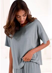 Vivance Dreams Damen T-Shirt, Gr. 32, grau, Rippstrick, Obermaterial: 63% Polyester, 33% Viskose, 4% Elasthan, unifarben, Basic, Shirts, in weicher