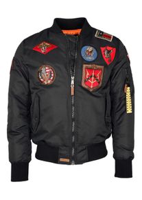 Top Gun Herren Bomberjacke "im Pilotenstil mit Patches TG20191053", schwarz, Gr. L, Obermaterial: 100% Nylon / Innenfutter: 100% Polyester / Strick:
