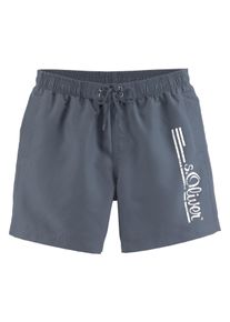 s.Oliver Herren Badeshorts "Philip", blau, Gr. M, unifarben, Microfaser, Polyester, Badehosen, mit Logo-Print im Used-Look