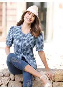 Classic Basics Damen Trachtenbluse, blau, Gr. 56, gemustert, kariert, mehrfarbig, 65% Polyester, 35% Baumwolle, Blusen