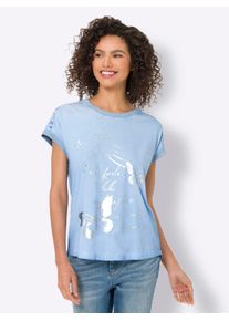 Heine Damen Rundhalsshirt "Shirt", blau, Gr. 34, gemustert, 50% Baumwolle, 50% Viskose, Spitze:77% Baumwolle, 23% Polyamid, Shirts