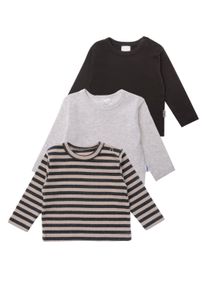 Liliput Jungen Langarmshirt, grau, Gr. 74, gestreift, 75% Baumwolle, 25% Polyester, Shirts, mit Druckknöpfen im Dreier-Pack
