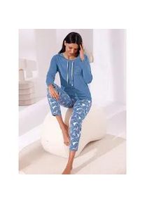 WITT Schlafanzug WÄSCHEPUR Gr. 44/46, blau (mittelblau, rosé, bedruckt) Damen Homewear-Sets