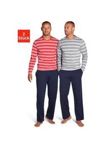 Pyjama AUTHENTIC LE JOGGER Gr. 56/58, bunt (rot-navy/ grau-navy) Herren Homewear-Sets mit gestreiften Oberteilen