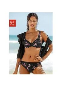 Bügel-Bikini Lascana Gr. 46, Cup C, schwarz (schwarz, bedruckt) Damen Bikini-Sets mit geblümtem Print