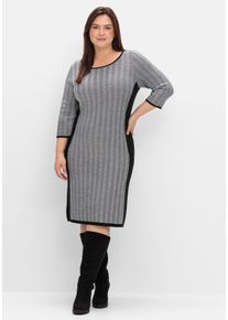 Große Größen Strickkleid im Fischgrätmuster, mit Kontrastdetails Gr. 54 schwarz von sheego für Damen