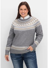 sheego by Joe Browns Große Größen Jacquardpullover mit Norwegermuster Gr. 44/46 grau von sheego für Damen