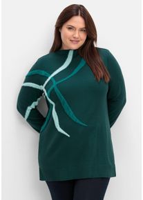 Große Größen Pullover mit Flauschgarn-Intarsien Gr. 44/46 grün von sheego für Damen