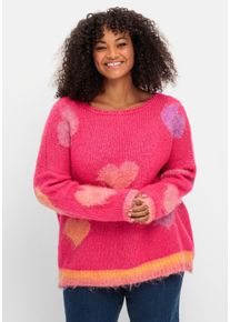 sheego loves miss goodlife Große Größen Strickpullover mit Herz-Intarsien, im Oversized-Schnitt Gr. 54 pink von sheego für Damen